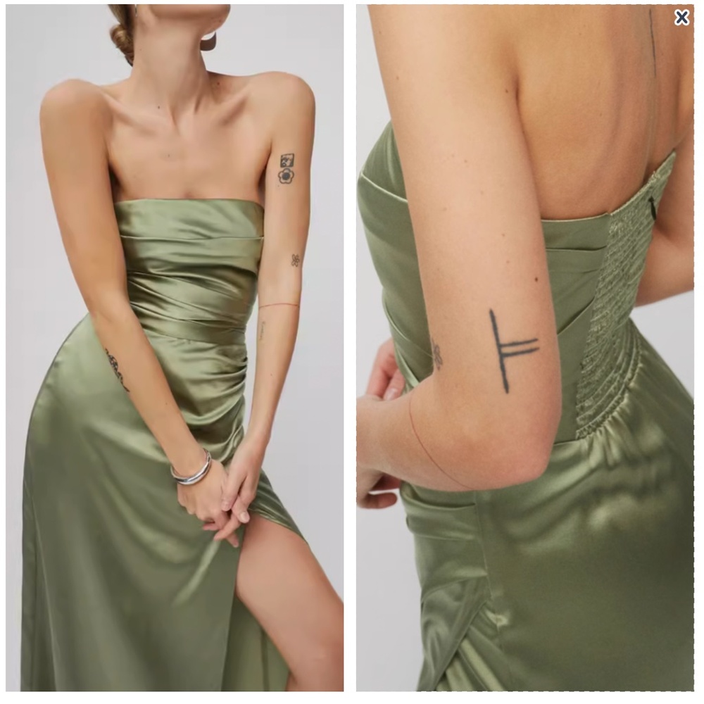 Reformation Green Satin Midi Dress